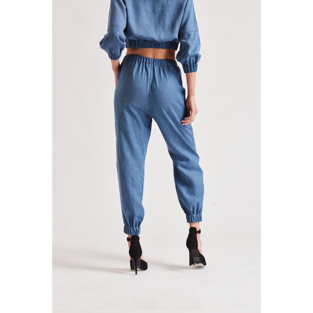 Our Love Love Blue Denim Embroidered Joggers