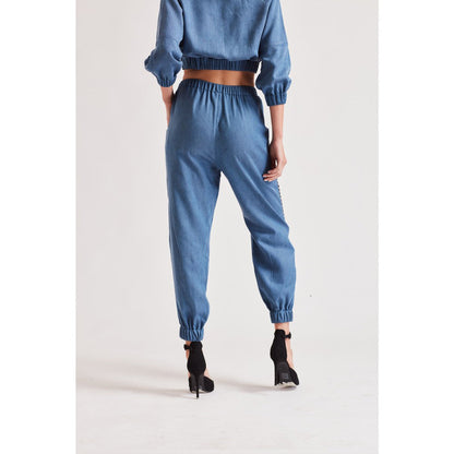 Our Love Love Blue Denim Embroidered Joggers