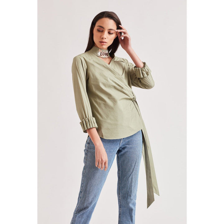 Our Love Love Sage Green Cotton Tie Knot Top