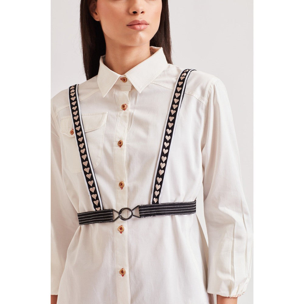 Our Love Love White Shirt Set With Black Harness Belt (Set of 2)