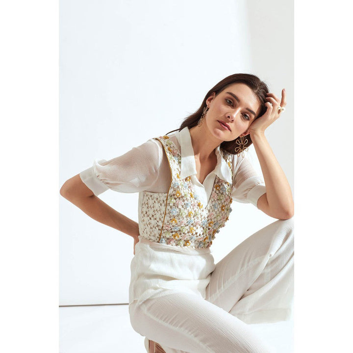 Our Love White Lace Embroidered Waist Jacket