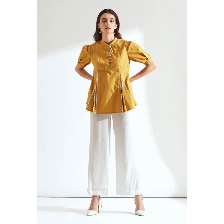 Our Love Ochre Top with Lace Details with Crinckle Chiffon Pants Set