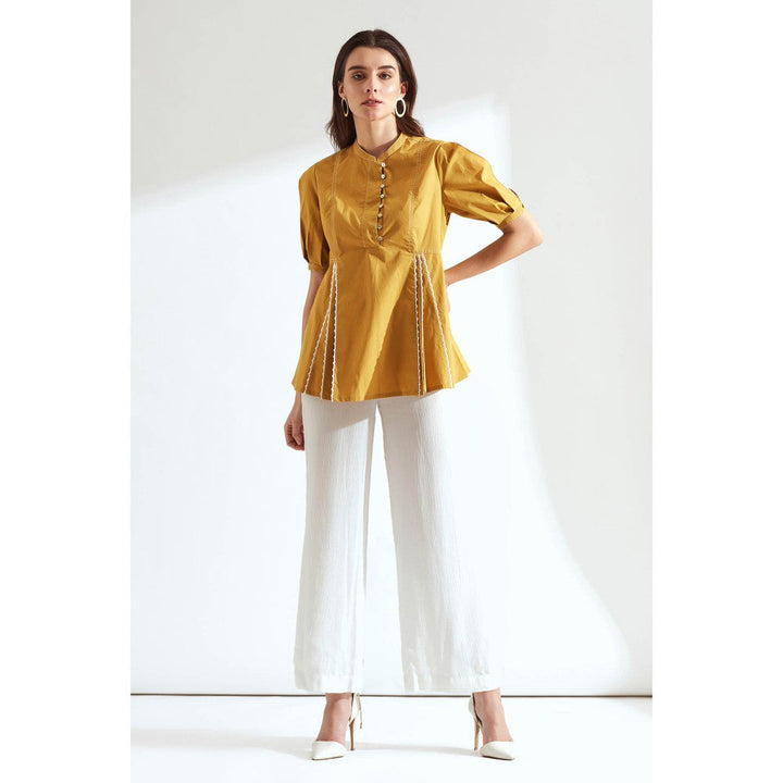 Our Love Ochre Top with Lace Details with Crinckle Chiffon Pants Set