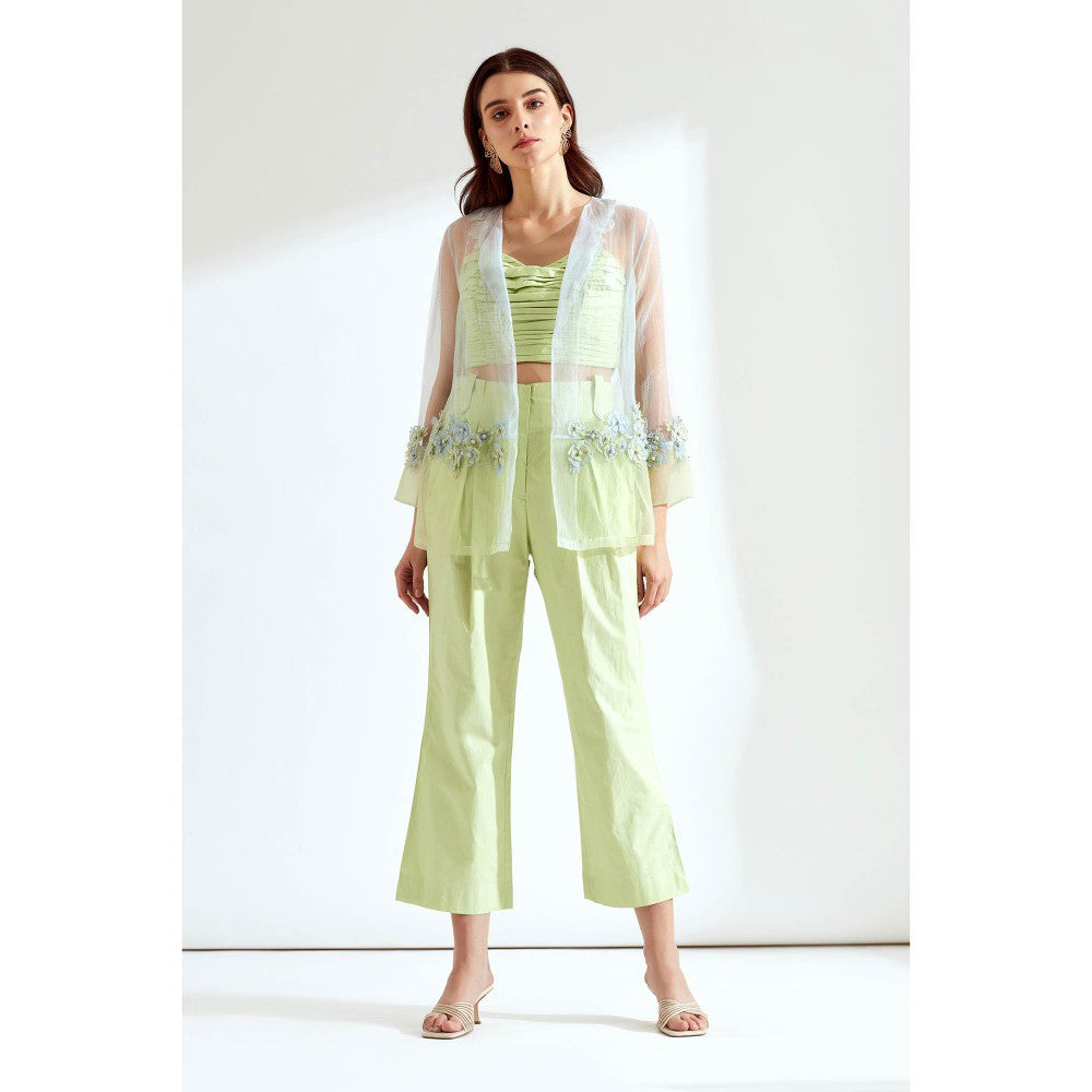 Our Love Tea Ruched And Embroidered Crop Top With Trousers And Embroidered Jacket (set of 3)(XS)