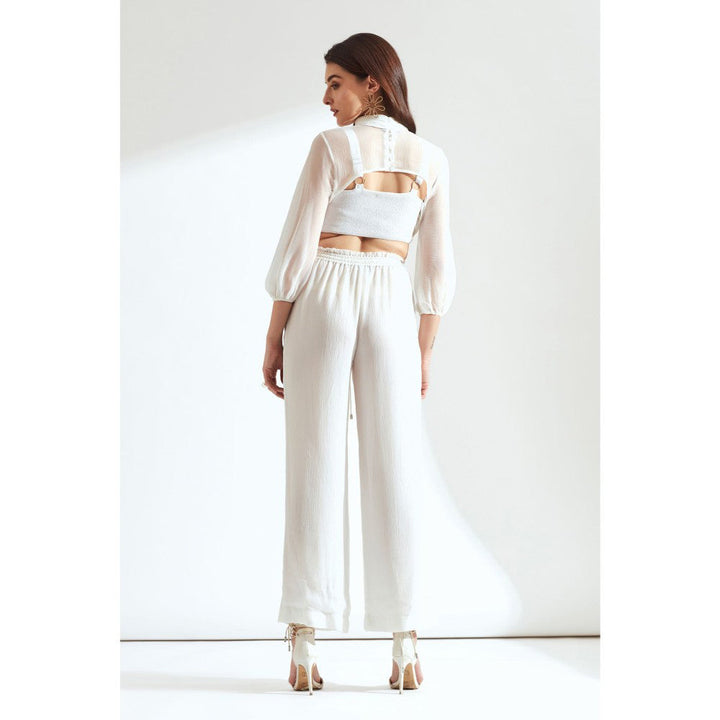 Our Love White Embroidered Bralet With Sleevelet And Pants (set of 3)(XS)