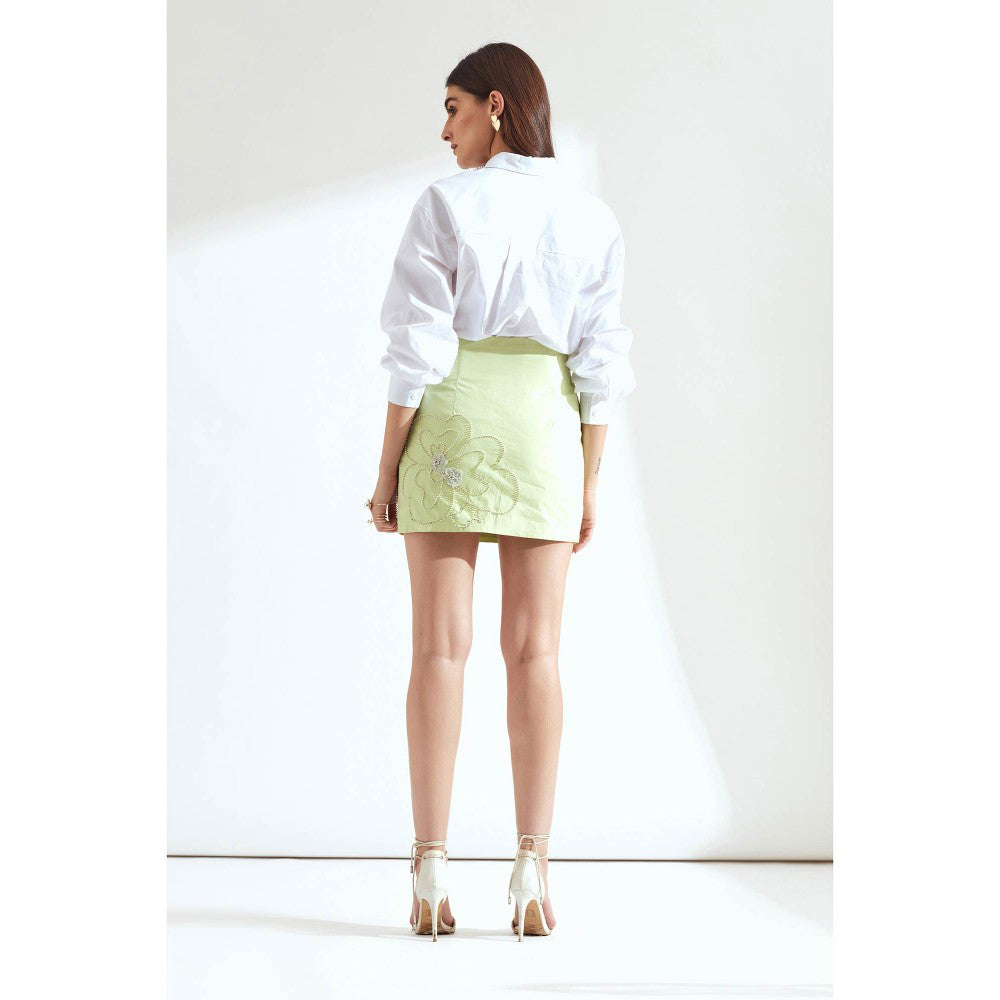 Our Love Tea Colored Embroidered Skirt With White Oversized Shirt (Set of 2)