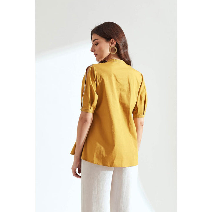 Our Love Ochre Cotton Top With Lace Details.