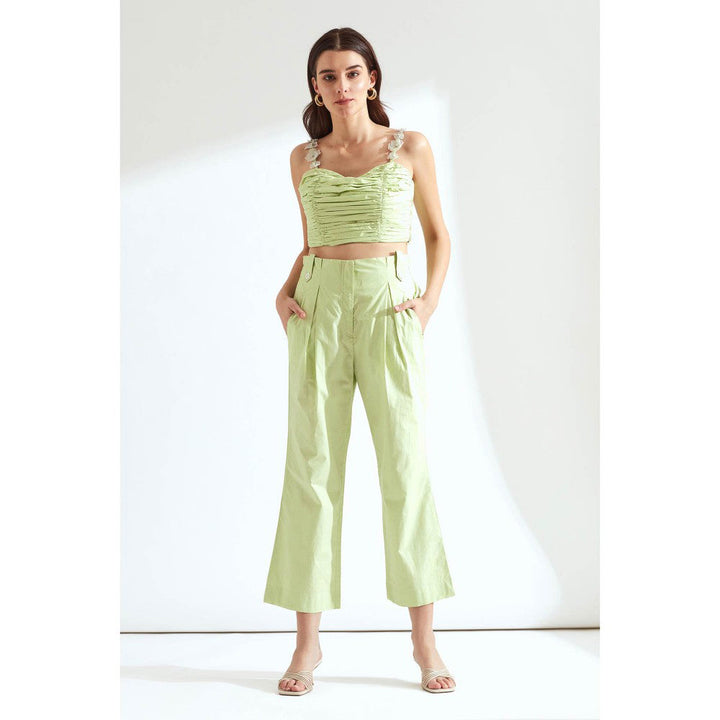 Our Love Tea Ruched And Embroidered Cotton Crop Top