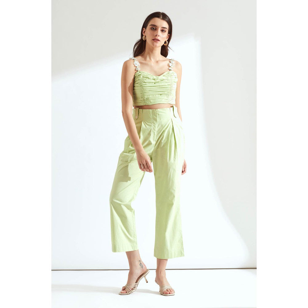 Our Love Tea Ruched And Embroidered Cotton Crop Top