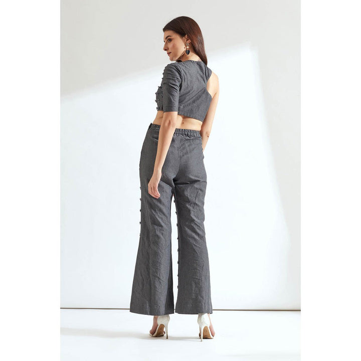 Our Love Grey Denim Embroidered Fit & Flared Pants