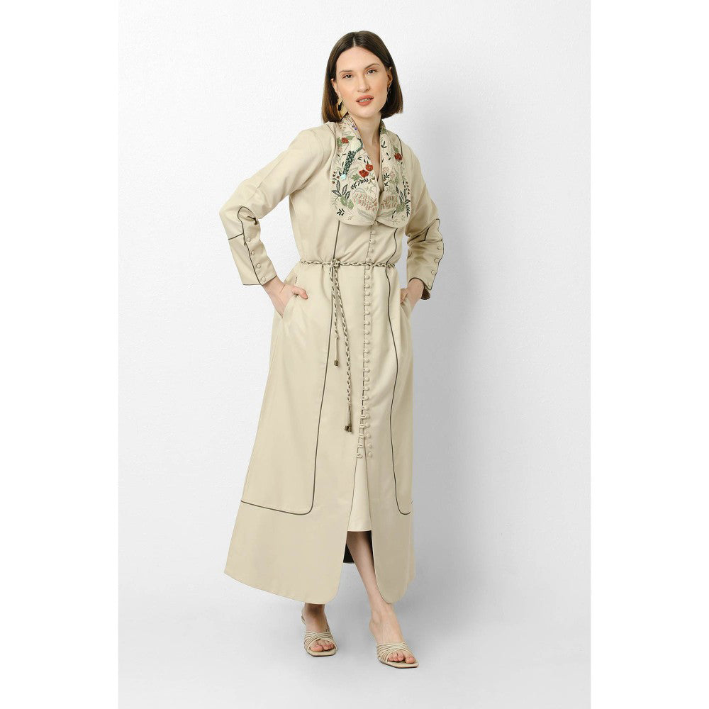 Our Love Oat Embroidered Suiting Button Down Trenchor Cape (Set of 2)