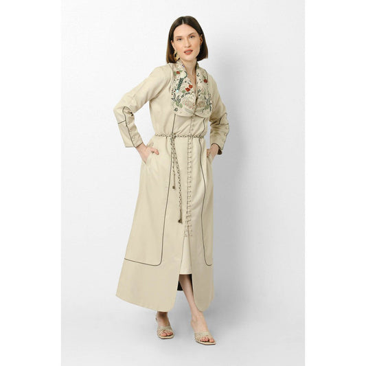 Our Love Oat Embroidered Suiting Button Down Trenchor Cape (Set of 2)