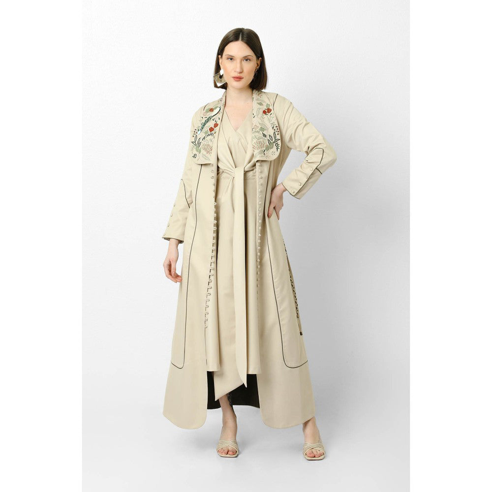 Our Love Oat Embroidered Suiting Button Down Trenchor Cape (Set of 2)