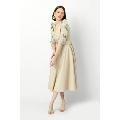 Our Love Oat Drape Dress With Embroidered Sleeves