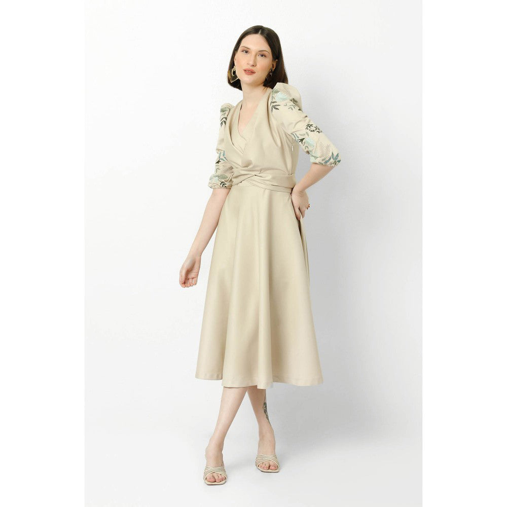 Our Love Oat Drape Dress With Embroidered Sleeves
