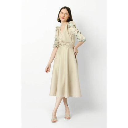 Our Love Oat Drape Dress With Embroidered Sleeves