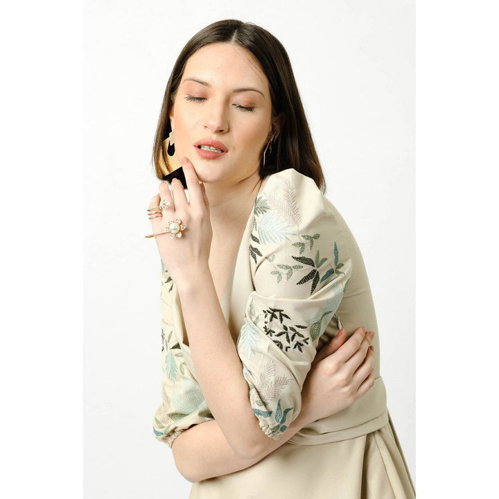 Our Love Oat Drape Dress With Embroidered Sleeves