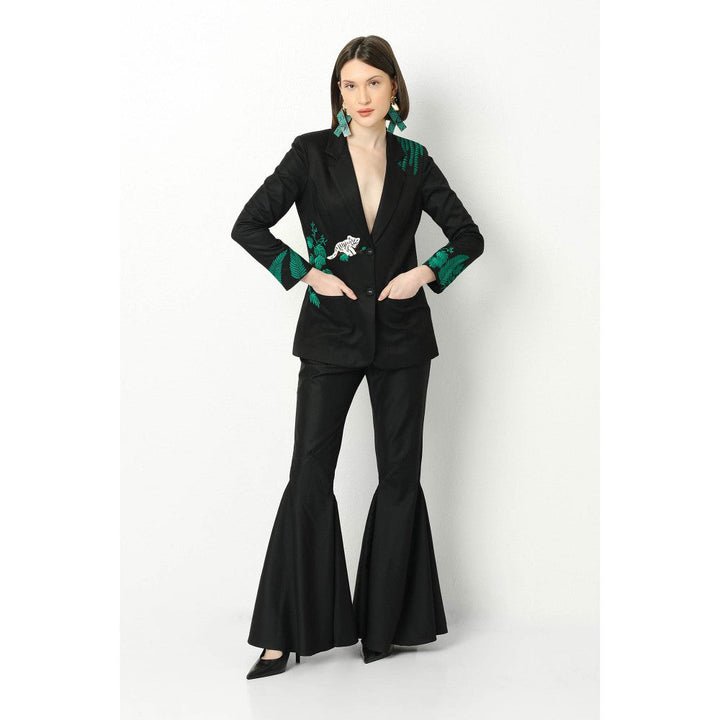 Our Love Black Tigeress Embroidered Suiting Blazer