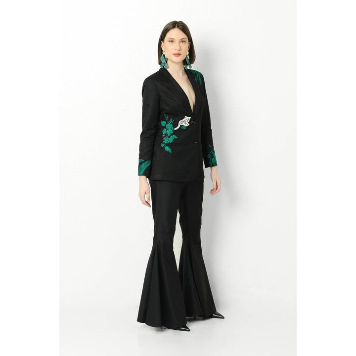 Our Love Black Tigeress Embroidered Suiting Blazer