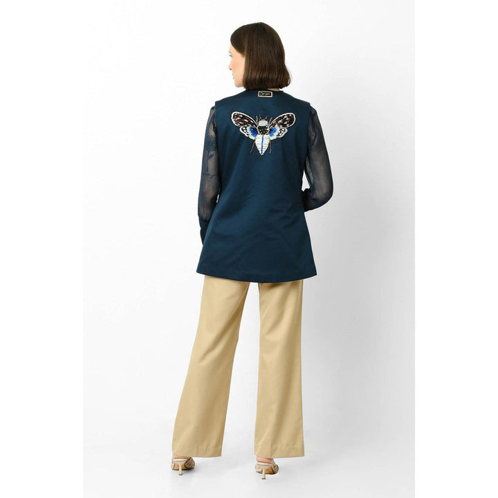 Our Love Camel & Ink Blue Embroidered Suiting Reversible Jacket