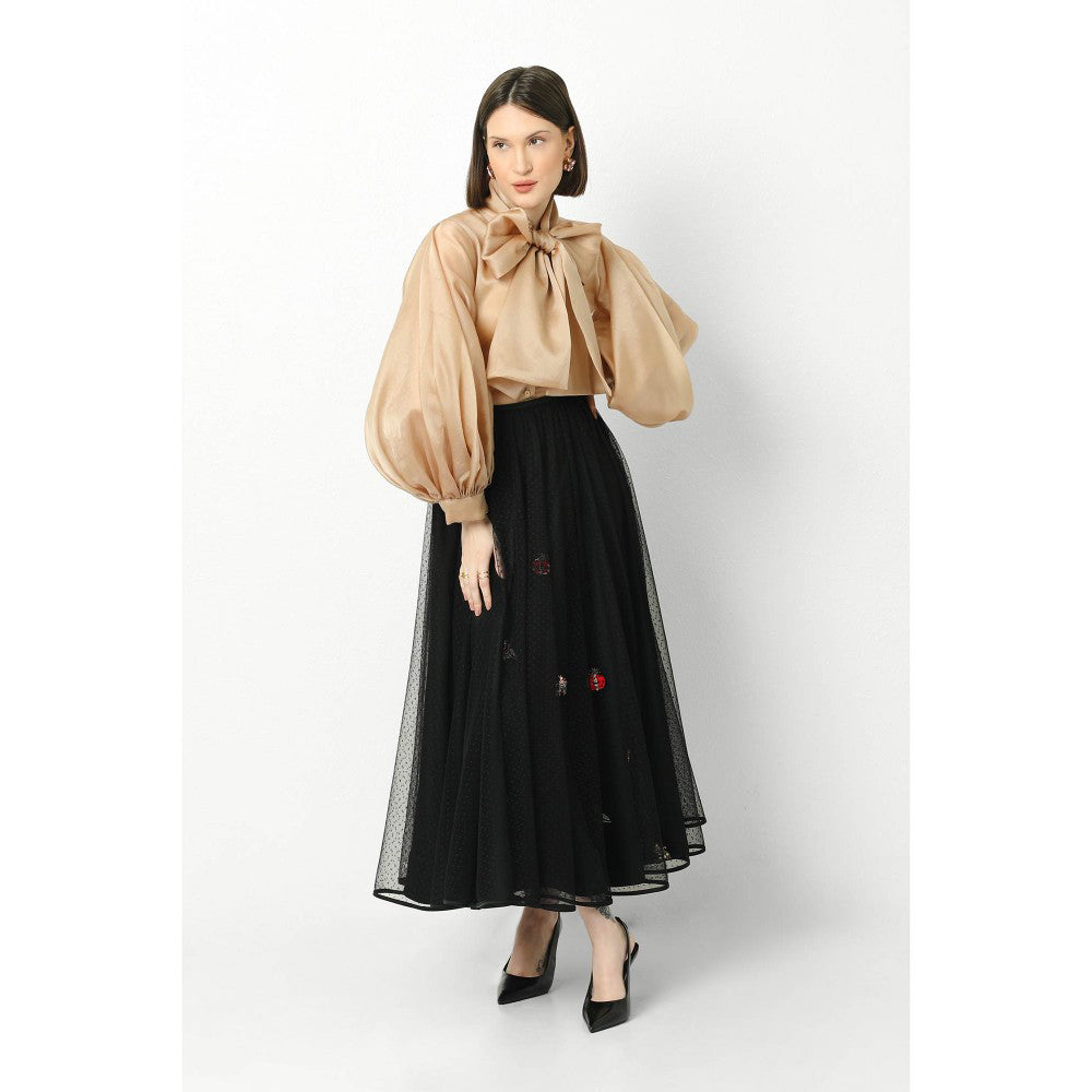 Our Love Camel Organza Shirt With Front Bow