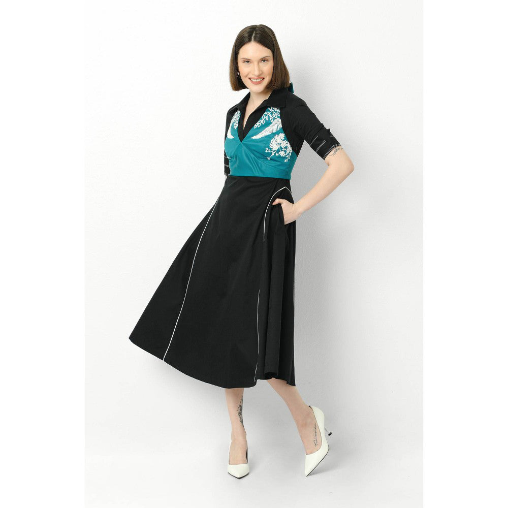 Our Love Cyan Cotton Satin Waist Jacket With Leaves Embroidery