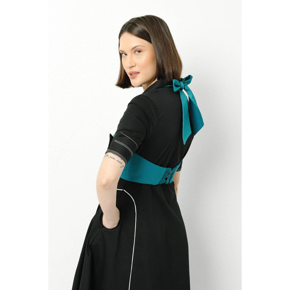 Our Love Cyan Cotton Satin Waist Jacket With Leaves Embroidery