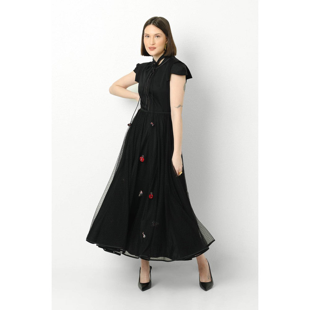Our Love Black Dotted Tulle Skirt With Embroidered Bugs
