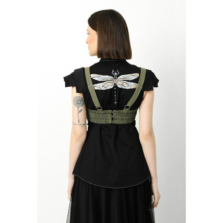 Our Love Black Cotton Embroidered Shirt
