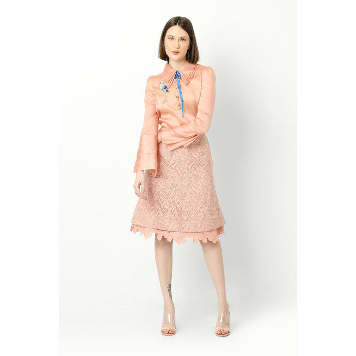 Our Love Dusty Rose Organza Shirt With Flamingo Embroidery