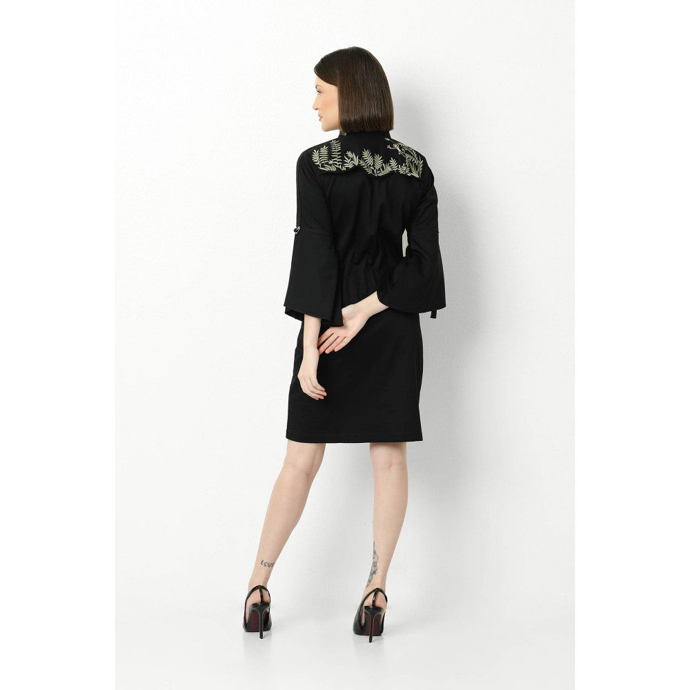 Our Love Black Shirt Dress With Flare Sleeves And Embroidery