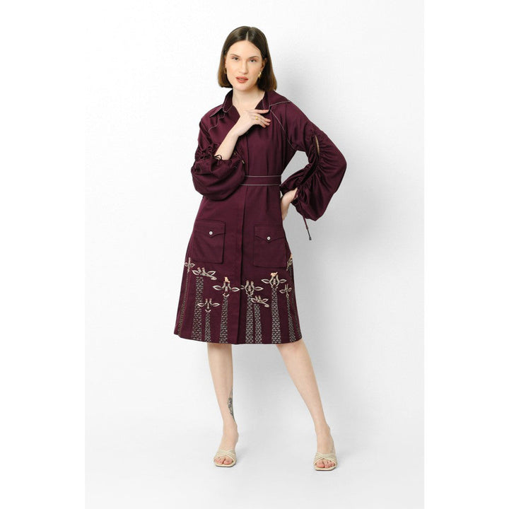 Our Love Violet Shirt Hand Embroidered Dress With Patch Pocket (Set of 2)