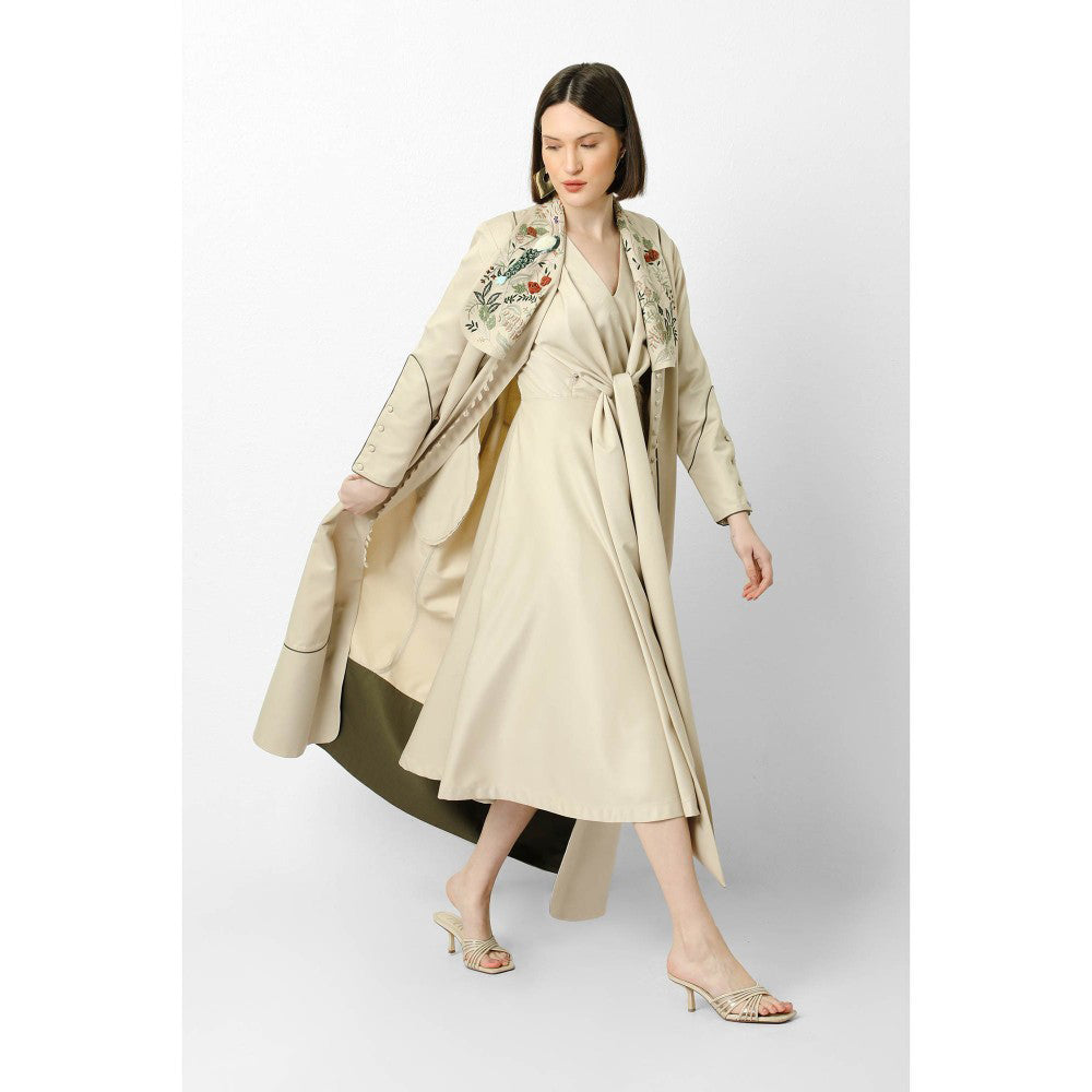Our Love Oat Drape Dress With Suiting Button Down Trenchor Cape (Set of 3)