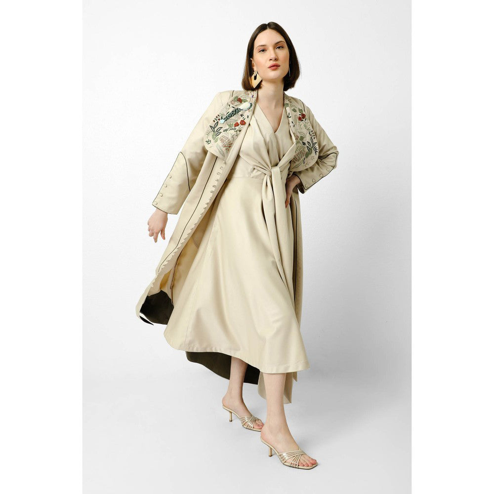 Our Love Oat Drape Dress With Suiting Button Down Trenchor Cape (Set of 3)