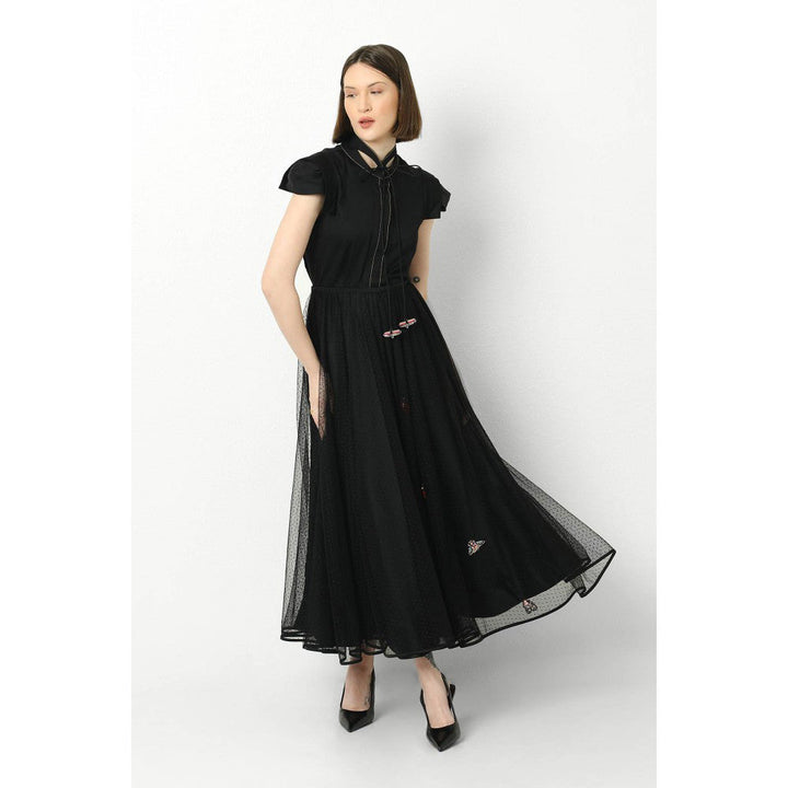 Our Love Black Shirt with Skirt with Embroidered Bugs