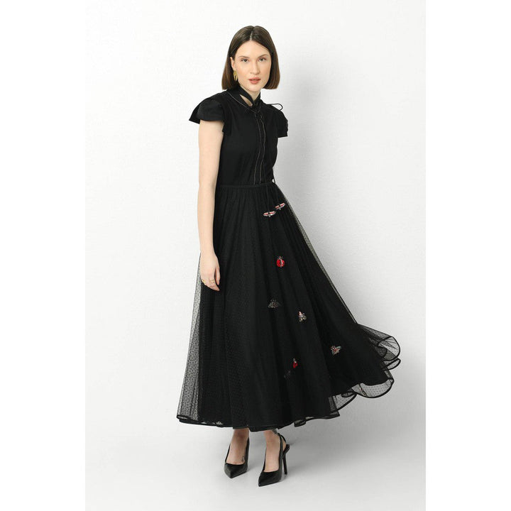 Our Love Black Shirt with Skirt with Embroidered Bugs