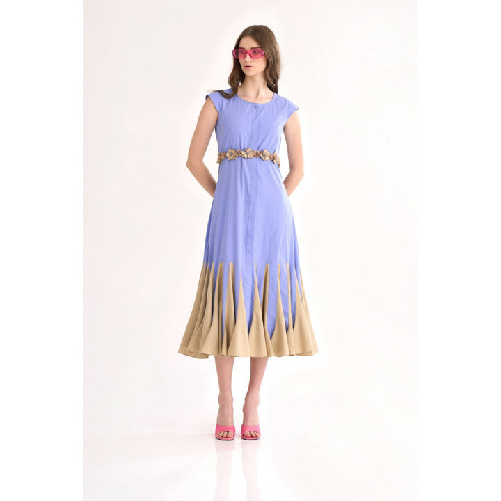 Our Love Blueberry Cotton Color Block Button Down Dress with Embroidered Belt (Set of 2)