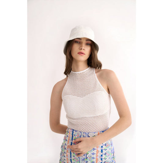 Our Love White Cotton Mesh Body Suit with Attached Bralette