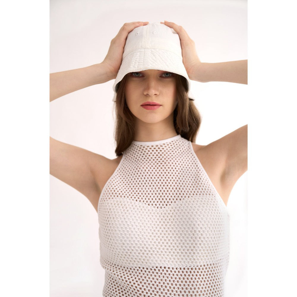 Our Love White Cotton Mesh Body Suit with Attached Bralette