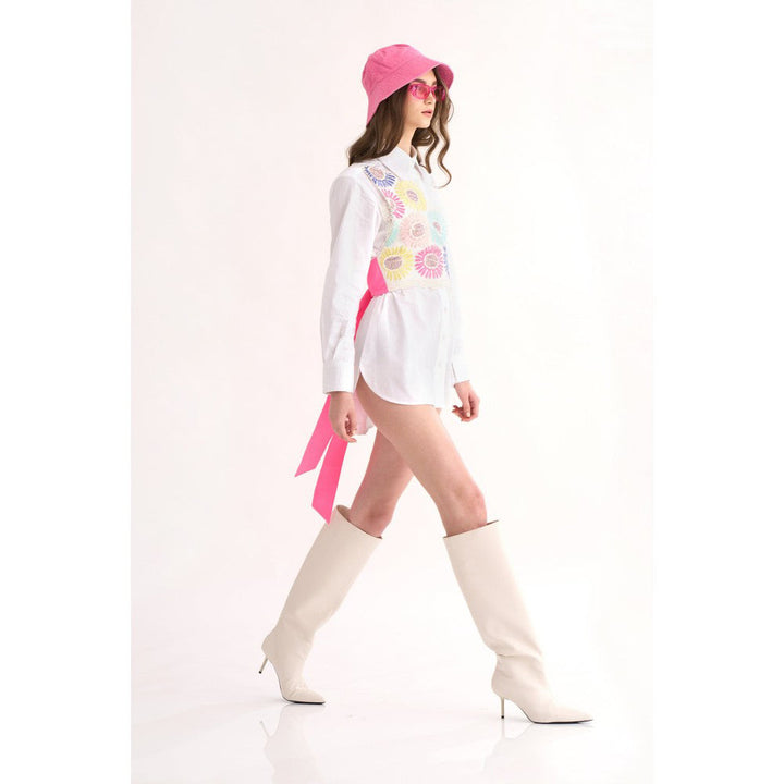 Our Love White Organza Half Jacket with Embroidered Colourful Florals