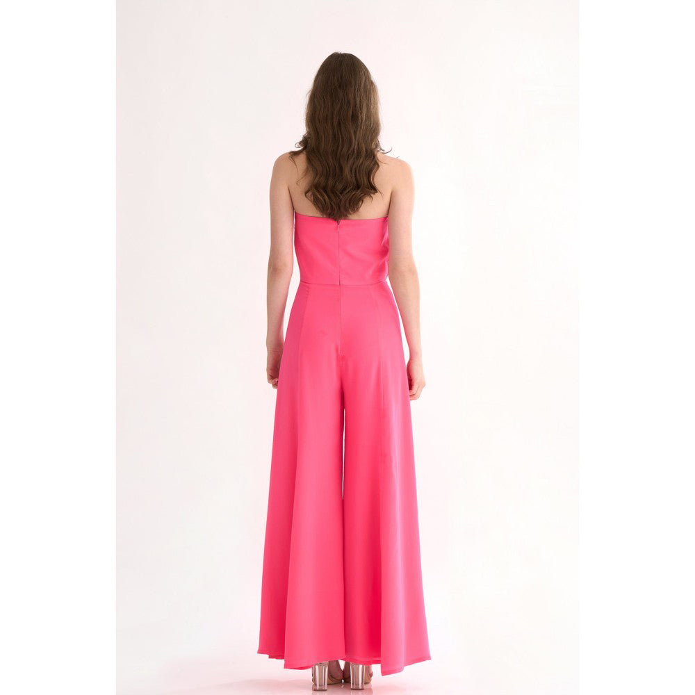 Our Love Fuchsia Natural Crepe Drape Tube Jumpsuit with Side Zipper