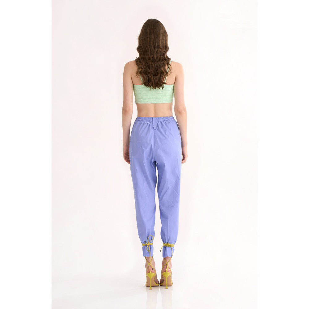 Our Love Blueberry Cotton Satin Pants with Leaves Applique & Front Back Loop