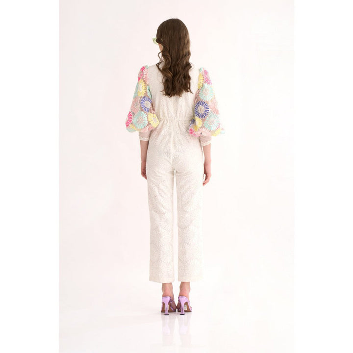 Our Love Organza Jumpsuit with Embroidered Balloon Sleeve & Collar