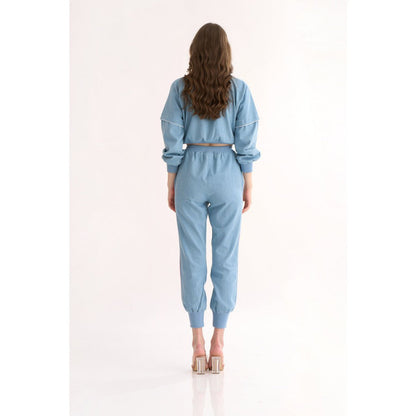 Our Love Denim Drop Down Shoulder Jacket with Embroidery Detailing & Piping