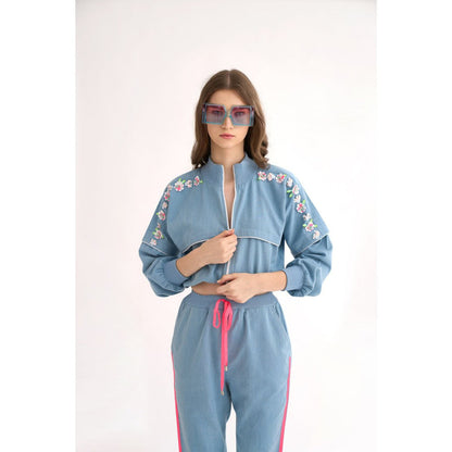 Our Love Denim Drop Down Shoulder Jacket with Embroidery Detailing & Piping