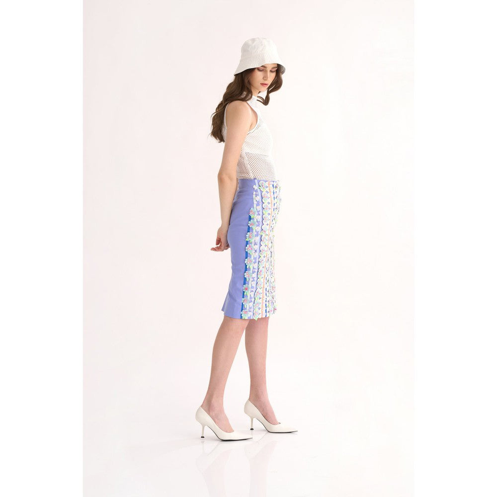Our Love Blueberry Cotton Poplin Fitted Skirt with Twill Tape & Heavy Embroidery