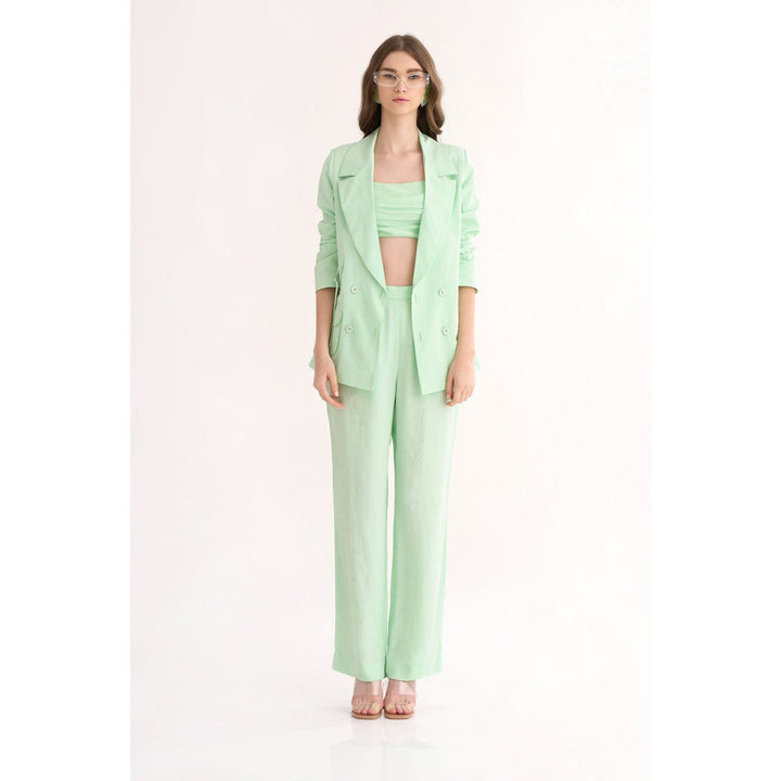 Our Love Mint Silk Crepe Straight Pants with Pockets