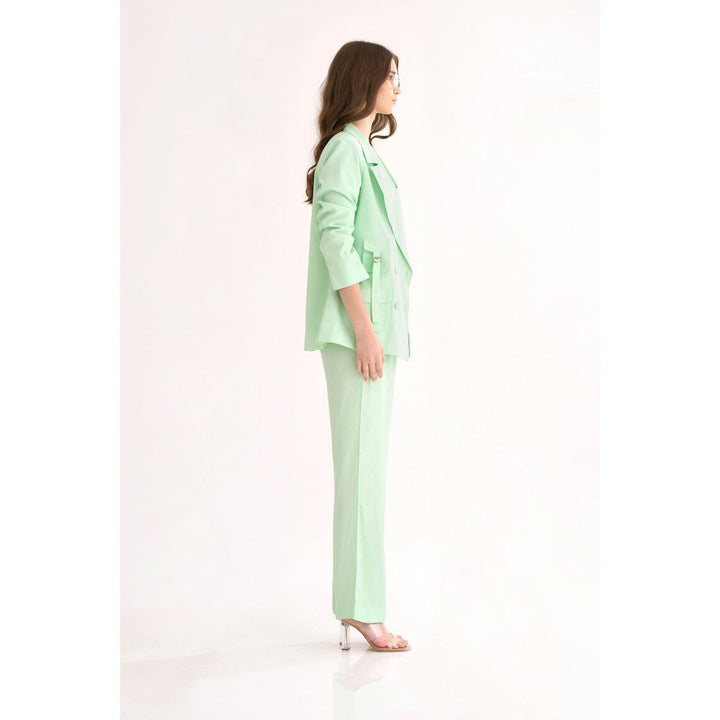 Our Love Mint Silk Crepe Straight Pants with Pockets