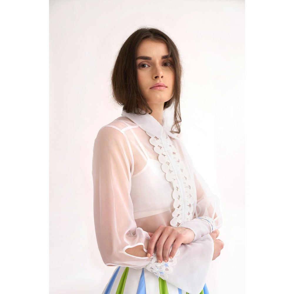 Our Love White Organza Shirt with Lace Applique