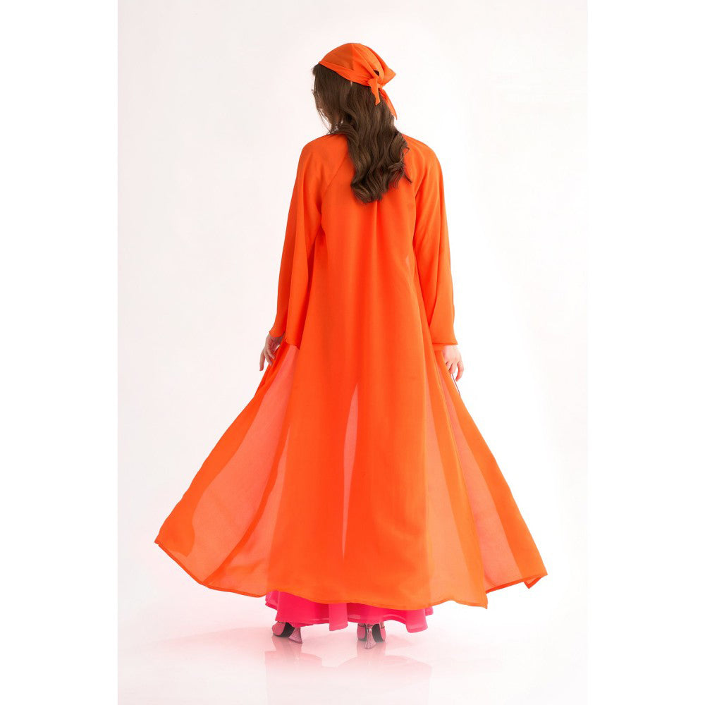 Our Love Poppy Orange Silk Crepe Front Open Cape with Flared Sleeves